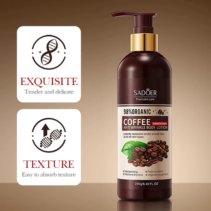 Revitalize Your Skin with SADOER Coffee Anti-Wrinkle Body Lotion - Lightweight, Non-Greasy Daily Moisturizer for All Skin Types